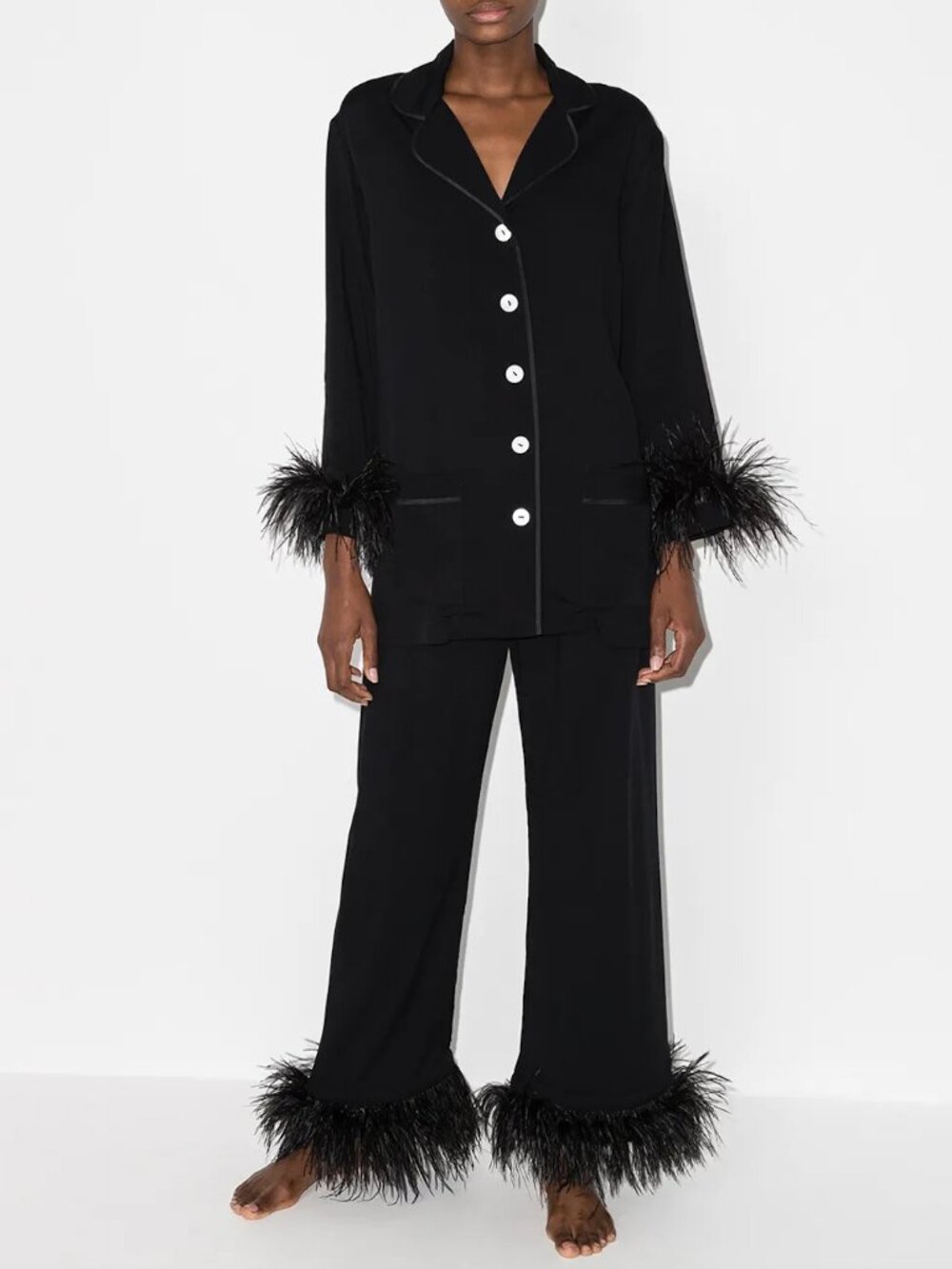 Sleeper Party Pajamas Set with Double Feathers in Black XL
